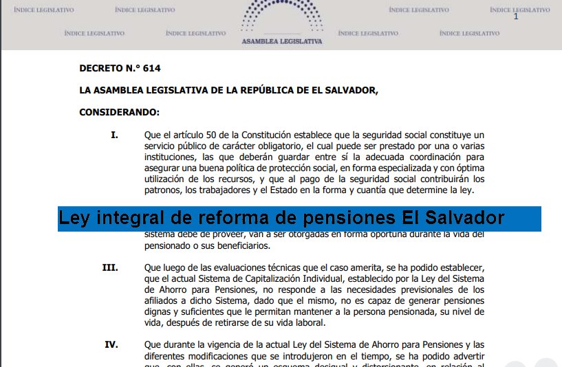 Ley integral de reforma de pensiones El Salvador Descargar