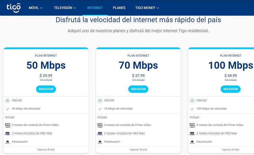 Tigo El Salvador internet residencial 2023 Precios